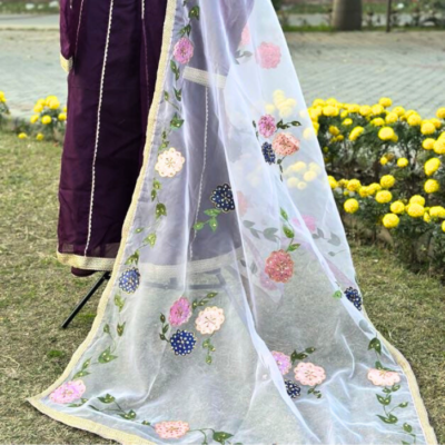 hand paint organza dupatta 13