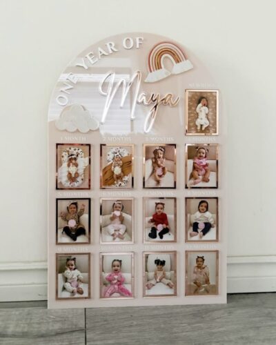 baby’s first year milestone photo board